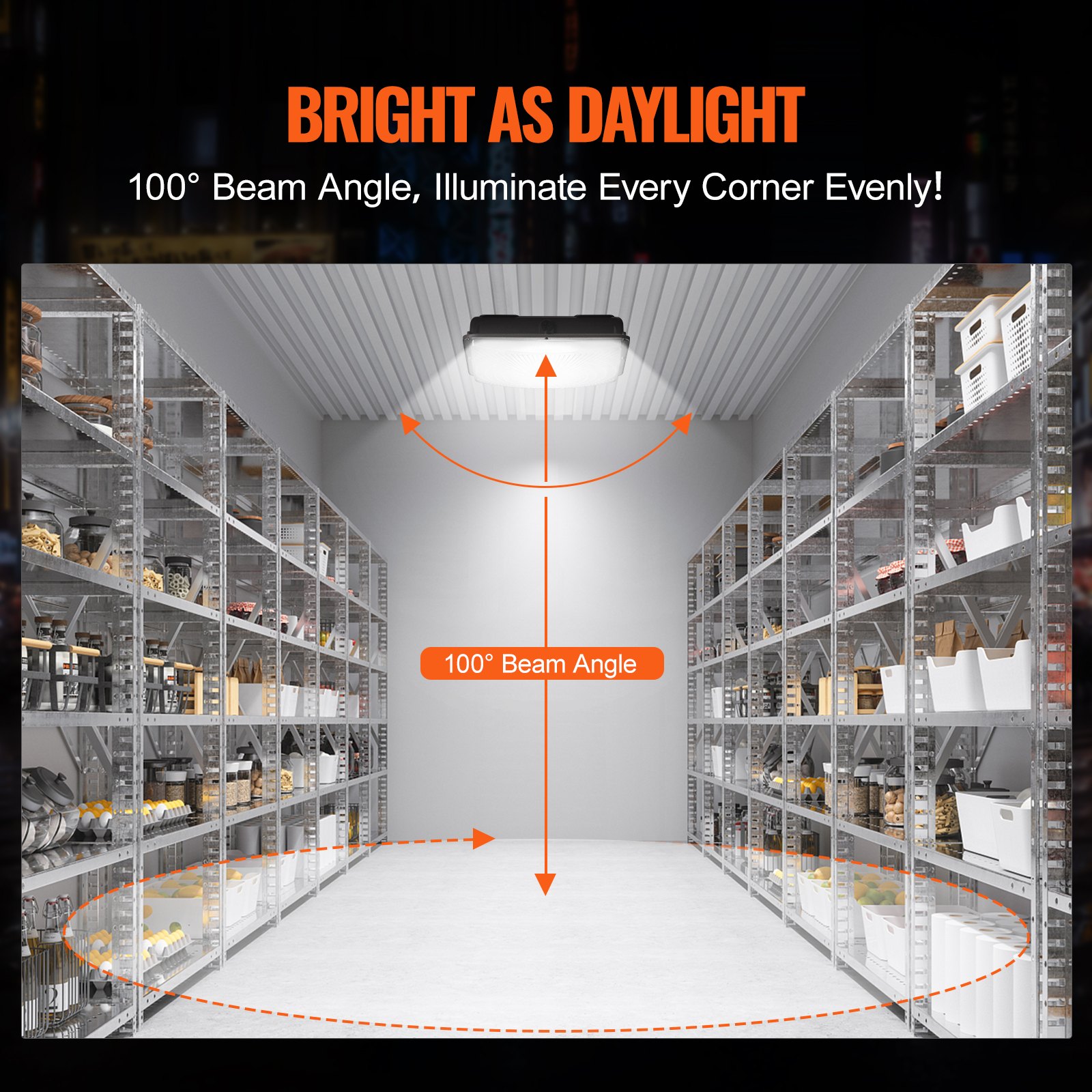 VEVOR LED-Überdachungsleuchte, 150 W, 16500 lm, 5000 K Tageslicht, gewerbliche industrielle Überdachungsleuchte für den Außenbereich, 31,8 x 31,8 cm, Deckenbeleuchtung zur Oberflächenmontage für Tankstelle, Lager, Garage, Straße, Geschäft, Hotel, IP65