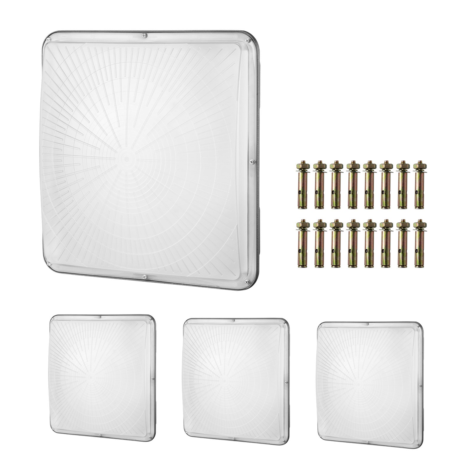 VEVOR 4er-Pack LED-Überdachungsleuchten, 150 W, 16500 lm, 5000 K Tageslicht, gewerbliche industrielle Überdachungsleuchten für den Außenbereich, 12,4 x 12,4 Zoll Oberflächenmontage-Deckenbeleuchtung für Tankstelle, Lager, Garage, Straße, Geschäft, IP65