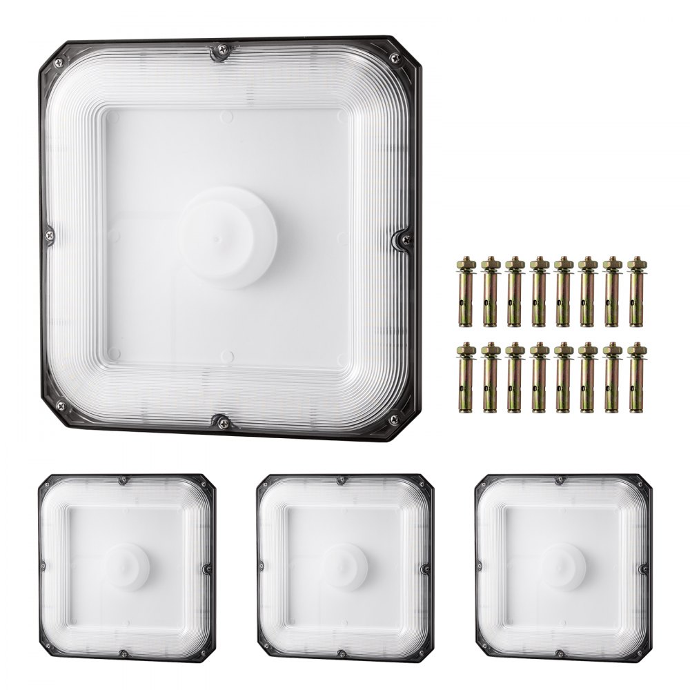VEVOR 4er-Pack LED-Überdachungsleuchten, 80 W, 8800 lm, 5000 K Tageslicht, gewerbliche industrielle Überdachungsleuchten für den Außenbereich, 10,08 x 10,08 Zoll, Deckenbeleuchtung zur Oberflächenmontage für Tankstelle, Lager, Garage, Straße, Geschäft, IP65