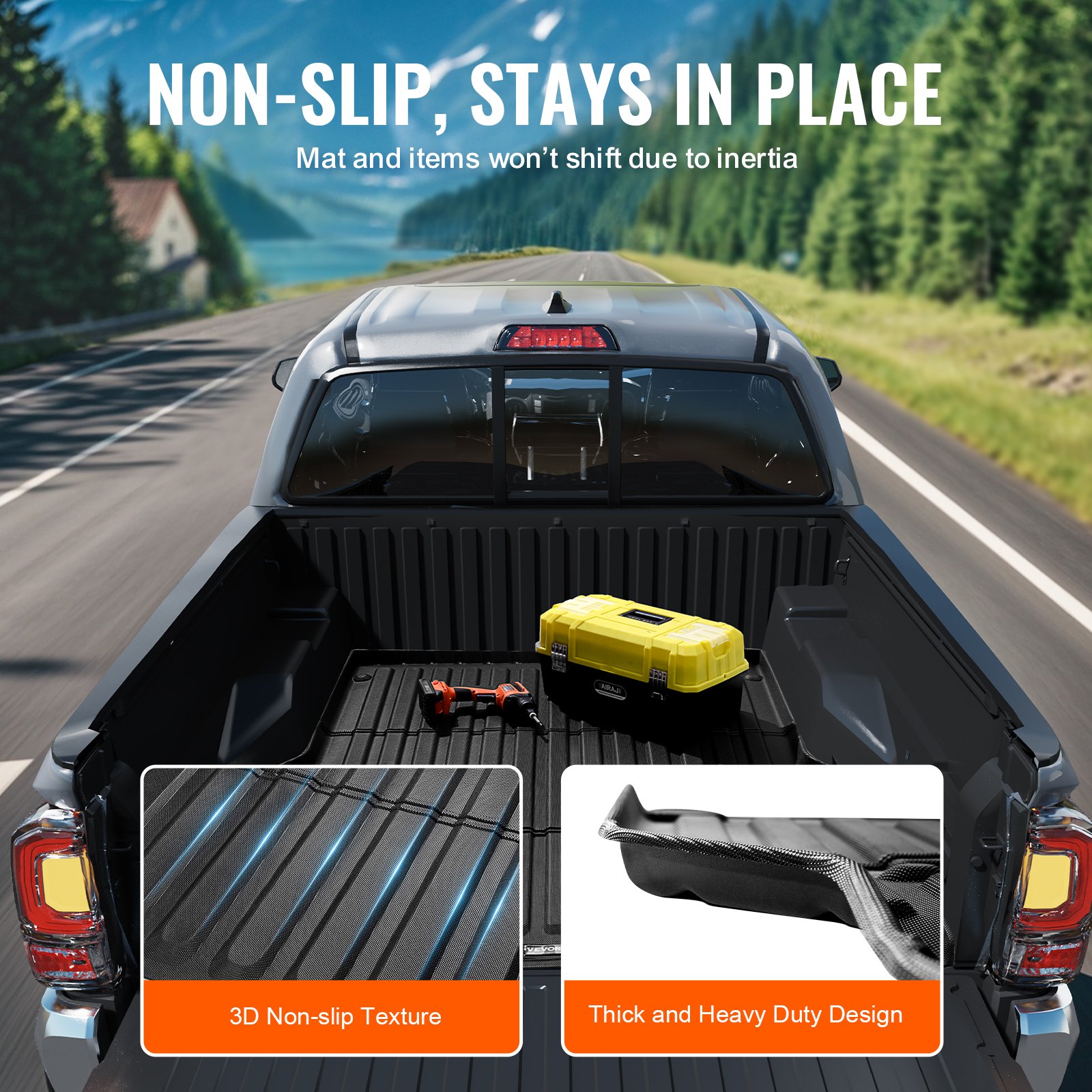 VEVOR Ladeflächenmatte für Lkw kompatibel mit Toyota Tacoma 2005–2023, TPE-Ladeflächenmatte für Lkw 1520 x 1360 x 45 mm Ladeflächen, schwarze dicke Matratze, Ideal für den Transport von Waren