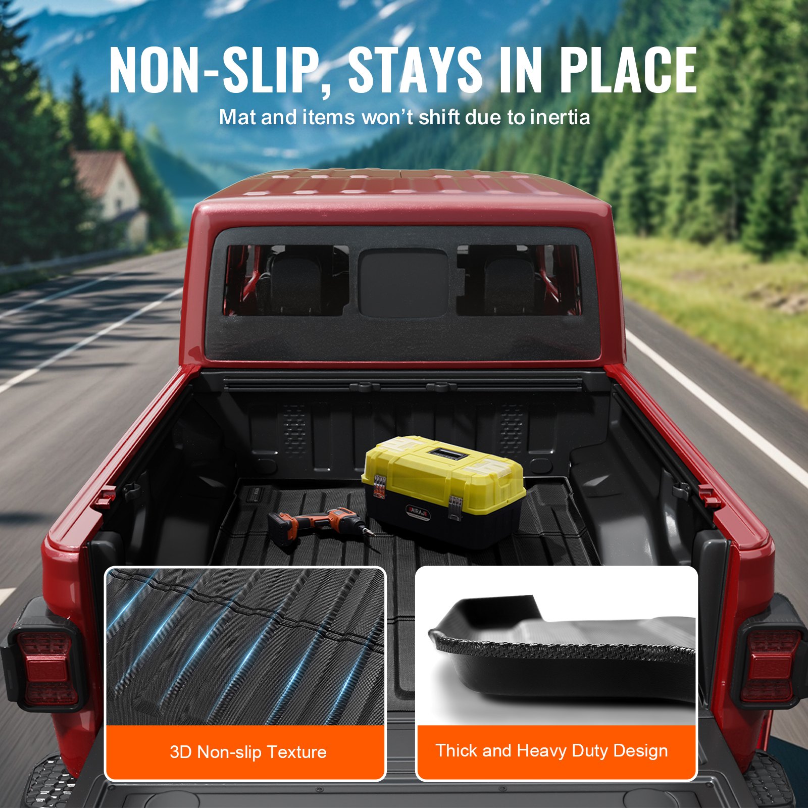 VEVOR Truck Bed Mat Compatible with JEEP Gladiator 2020-2024, TPE Truck Bed Mat 1510 x 1435 x 45 mm, Black Thick Mattress, Ideal for Transporting Goods