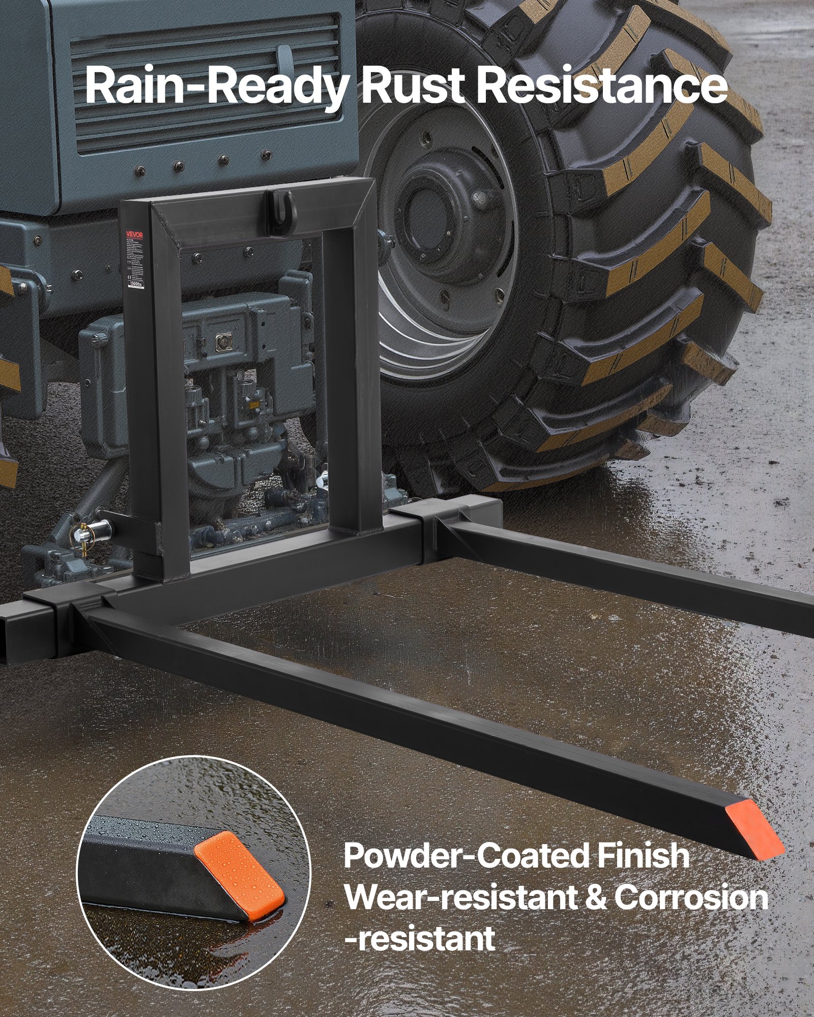 VEVOR Palettengabel 680 k, 3-Punkt-Gabelträger zum Anklemmen, 1280mm Gesamtlänge, Gabelzinken mit 735-1170 mmeinstellbarer Gabelbreite, Schnellkupplungsaufsätze für Traktoren der Kategorie 1