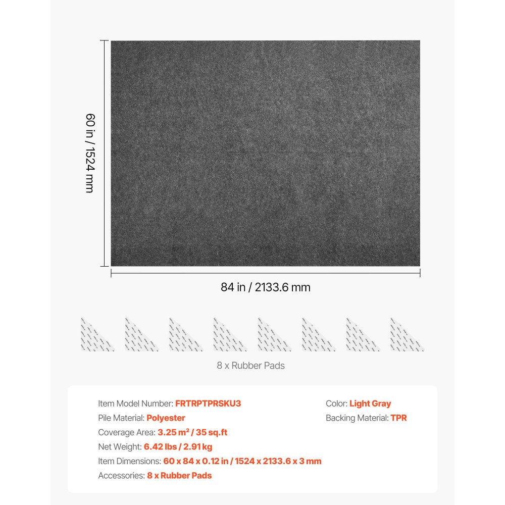 VEVOR Teppichunterlage, Antirutschmatte 1524 x 2133,6 x 3 mm, Zuschneidbarer Teppichstopper aus Polyester & TPR mit Gummipad, Rutschfest & Wasserfest, Universal für Alle Böden, Schublade & Kofferraum