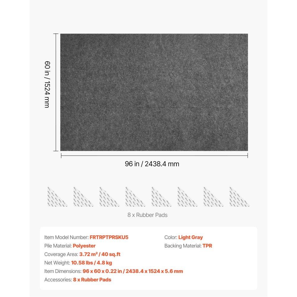 VEVOR Teppichunterlage, Antirutschmatte 2438,4 x 1524 x 5,6 mm, Teppichstopper Zuschneidbar aus Polyester & TPR mit Gummipad, Rutschfest & Wasserfest, Universal für Alle Böden, Schublade & Kofferraum