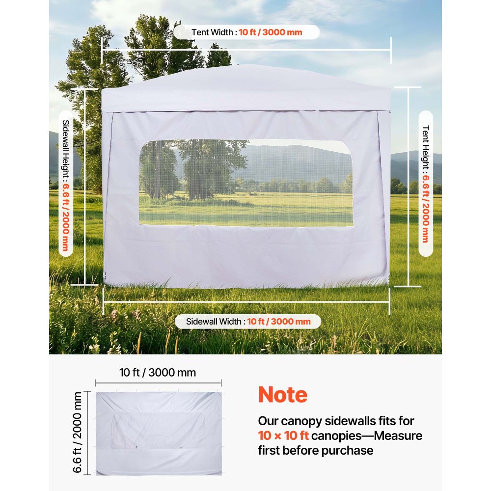 VEVOR Canopy Sidewalls, Fit for 3 x 3 m Pop Up Canopy Tent, Tent Side Walls with Waterproof and Sunlight Protection Layer for Outdoor Event Tents, Vendor Booths, Camping (1 Sidewall Only, White)