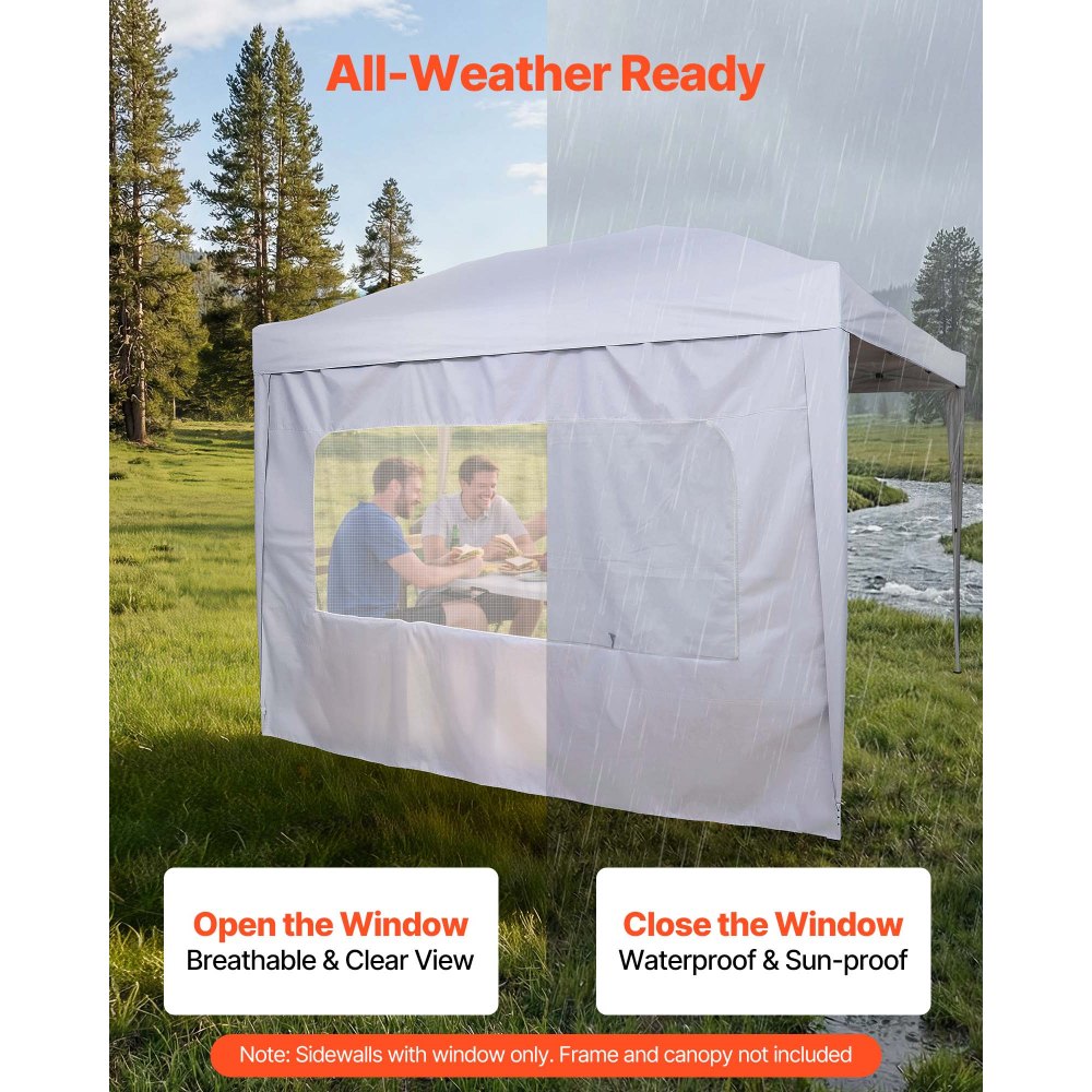 VEVOR Canopy Sidewalls, Fit for 3 x 3 m Pop Up Canopy Tent, Tent Side Walls with Waterproof and Sunlight Protection Layer for Outdoor Event Tents, Vendor Booths, Camping (1 Sidewall Only, White)