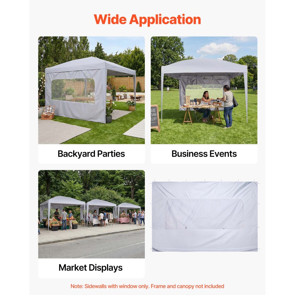 VEVOR Canopy Sidewalls, Fit for 3 x 3 m Pop Up Canopy Tent, Tent Side Walls with Waterproof and Sunlight Protection Layer for Outdoor Event Tents, Vendor Booths, Camping (1 Sidewall Only, White)