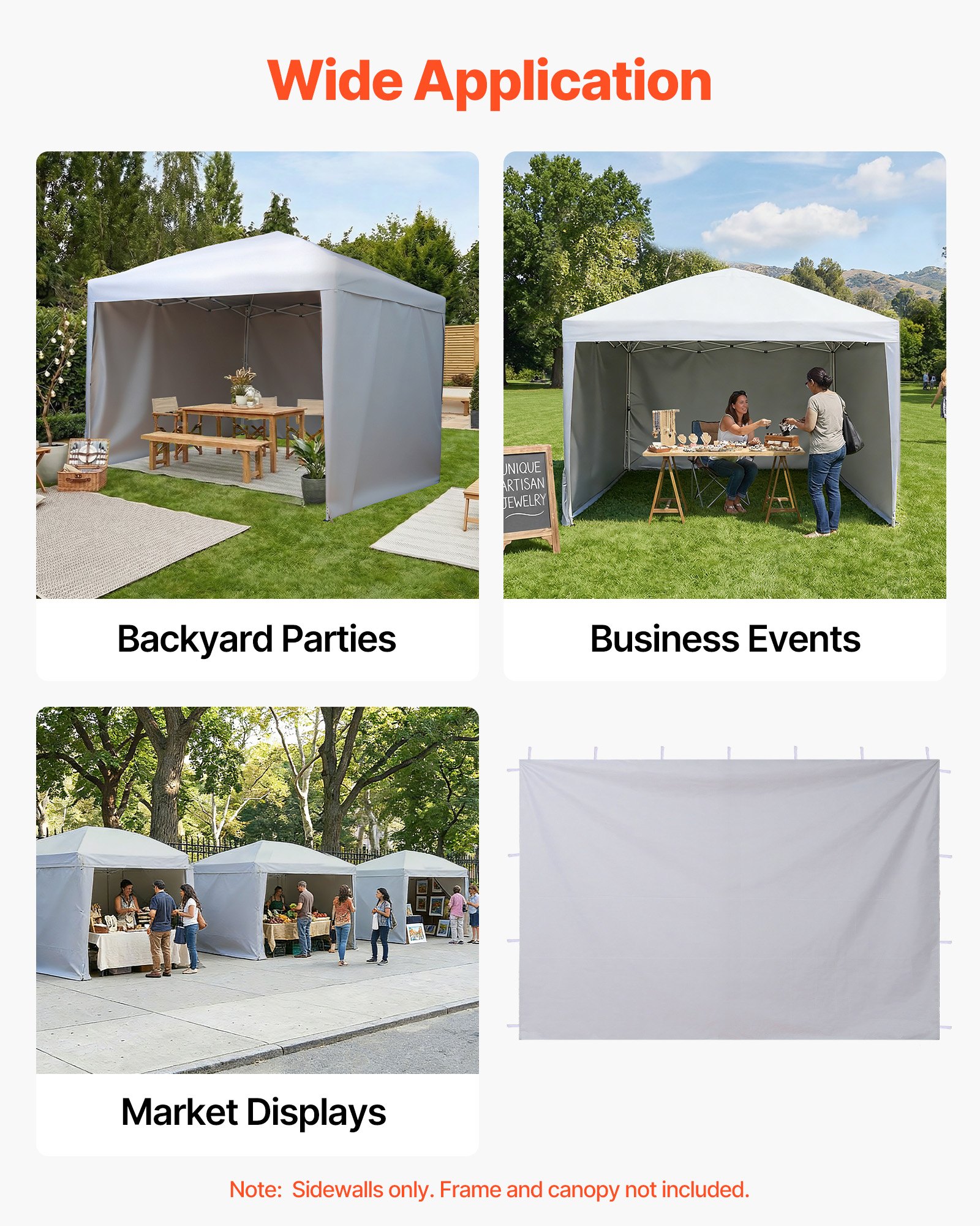 VEVOR 3x Seitenwände für Pavillon, Seitenteile für 3 x 3 m Faltpavillon, Wasserfeste Seitenplanen mit Sonnenschutz PU-Beschichtung, Seitenwand mit Reißverschluss für Outdoor-Events Marktstände, Weiß