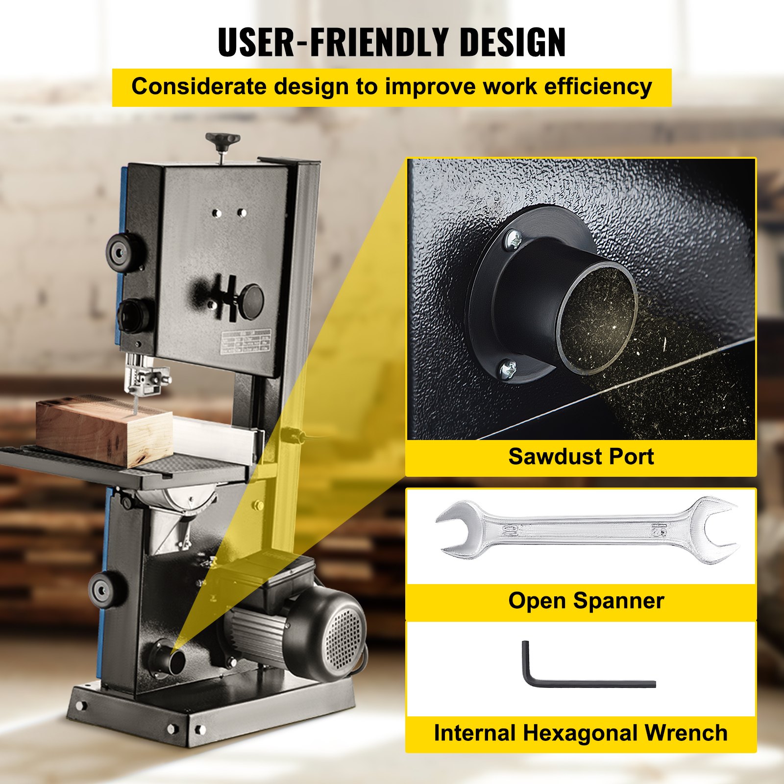 VEVOR Bandsäge 9 Zoll, Tischbandsäge 2,5 Ampere, Anschlag Bandsäge Aluminiumguss, Holzbandsägemaschine Holz 0 - 45°, Holzbandsäge 220 V Schnitttiefe 3,5" / 90 mm Schnittbreite 9" / 229 mm
