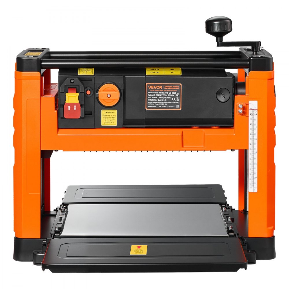 VEVOR Dickenhobel, 2 Gang, 330 mm breiter Arbeitstisch, Hobelmaschine, drei Klingen, 2000 W, 23500 U/min, leistungsstarker Motor, Doppelrollen, Überrollschutz, Holzbearbeitung für Hart- & Weichholz