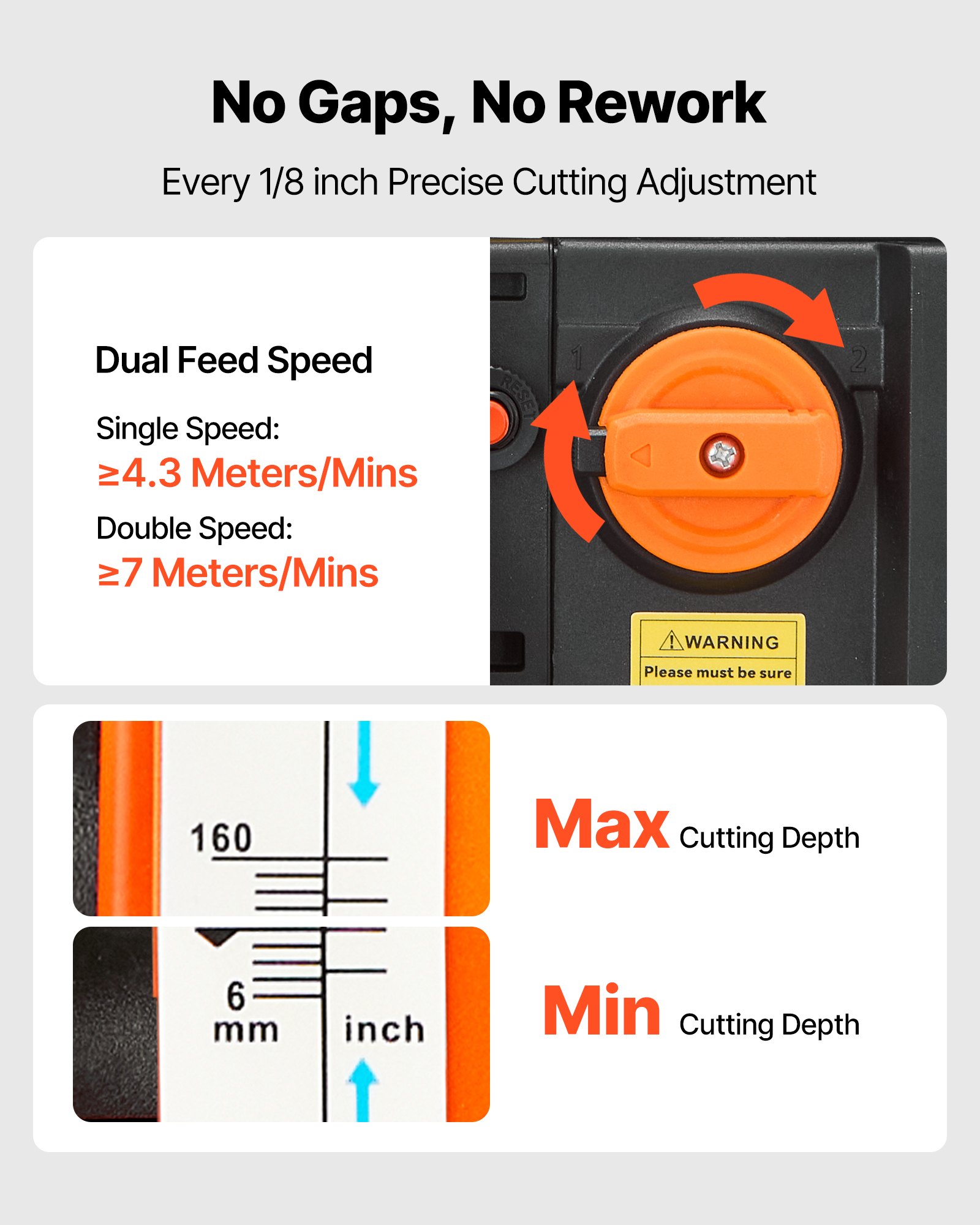 VEVOR Dickenhobel, 2 Gang, 330 mm breiter Arbeitstisch, Hobelmaschine, drei Klingen, 2000 W, 23500 U/min, leistungsstarker Motor, Doppelrollen, Überrollschutz, Holzbearbeitung für Hart- & Weichholz
