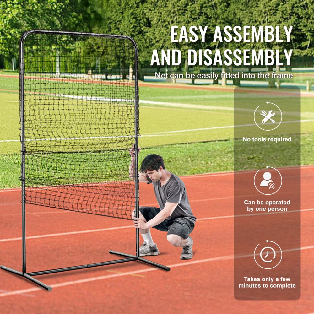 VEVOR I-Typ für Schlägerkäfig 1220 x 910 x 2130 mm Baseball- und Softball-Sicherheitsschirm Körperschutz Tragbarer Schlagschirm mit Tragetasche & Bodenpfählen, Outdoor Baseball-Pitching-Netz Schwarz