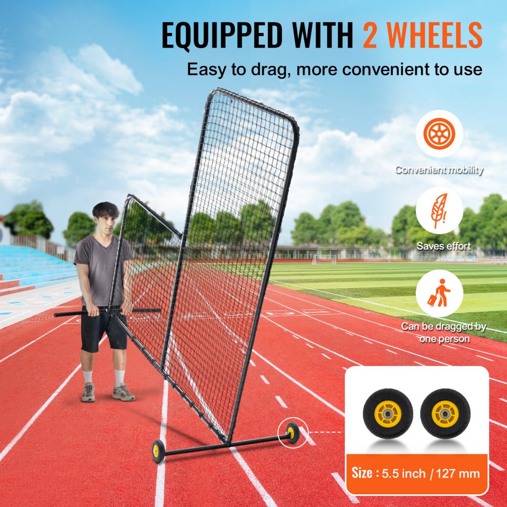 VEVOR L-Typ für Schlägerkäfig 213 x 106 x 213 cm Baseball- und Softball-Sicherheitsschirm Körperschutz Tragbarer Schlagschirm mit Körperschutz & Tragetasche & Rädern, Softball-Pitching-Netz Schwarz