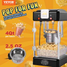 VEVOR Popcornmaschine Maker Popcornautomat Popcorngerät Kino 300W 2,5oz Schwarz