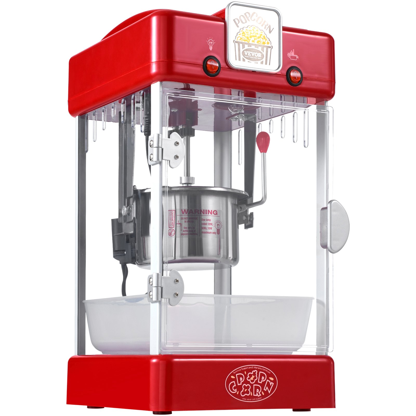 VEVOR Popcornmaschine, 300 W Popcornmaschine, 2,5 oz Kessel macht 4 QT pro Ladung, Tisch-Popcornmaschine mit PP-Tür, inkl. 2 Schaufeln und Tablett, Kino-Stil, rot