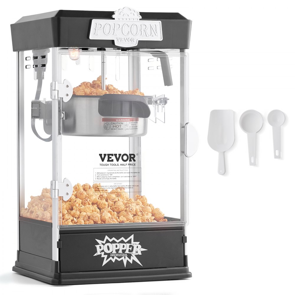 VEVOR Popcornmaschine Popcornautomat Popcorngerät 480 W Popcornmaschine, Popcorn Maker 4 oz Kessel für 1,5 Gal pro Ladung, Tisch-Popcornmaschine Popcorn Maschine inkl. 3 Schaufeln Kino-Stil Schwarz