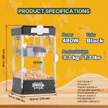 VEVOR Popcornmaschine Maker Popcornautomat Tisch-Popcorngerät 480W 4oz Schwarz