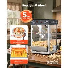 VEVOR Popcornmaschine mit Edelstahlkessel, 800 W kommerzieller Popcornmaker, 48 Tassen pro Ladung, Kinostil, mit 2-Tasten-Bedienung, Glaswand, PC-Tür, 1 Portionierer, 3 Löffel, Schwarz