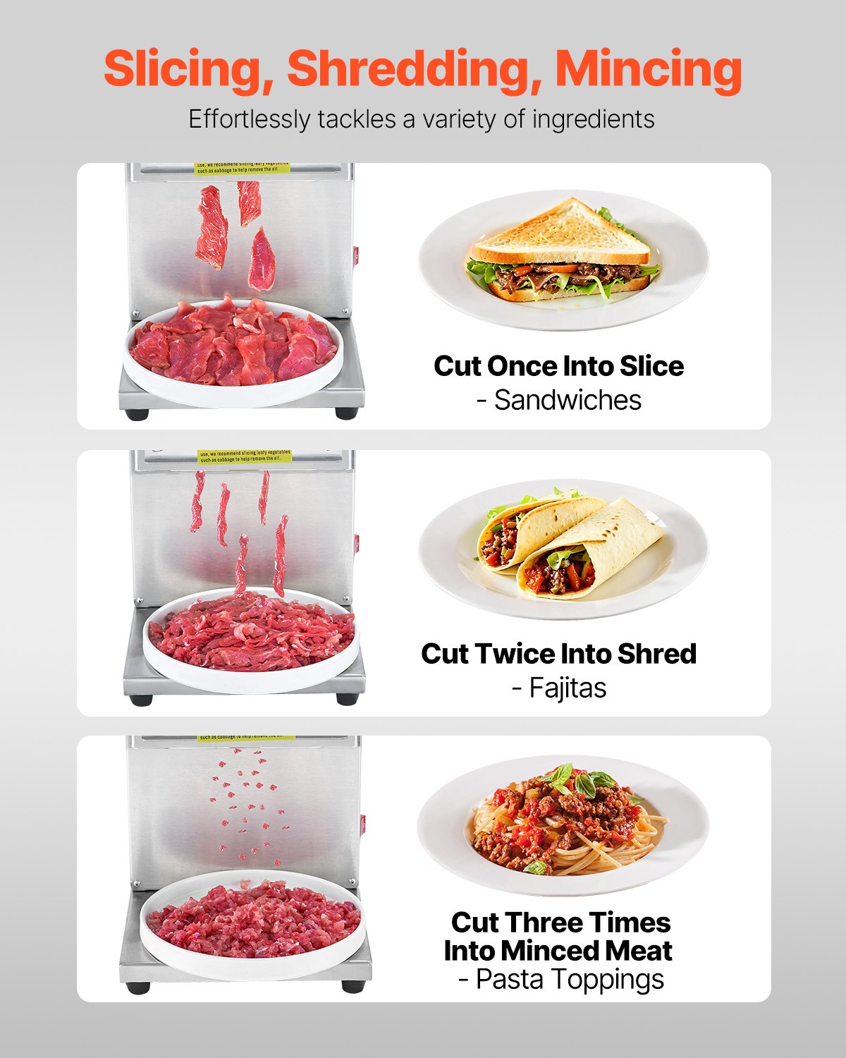 VEVOR Fleischschneidemaschine Fleischschneider 850 W 250 kg/h kommerzielle Fleischschneidemaschine aus Edelstahl 5 mm Dicke, elektrischer Lebensmittelschneider für Restaurant, Supermarkt