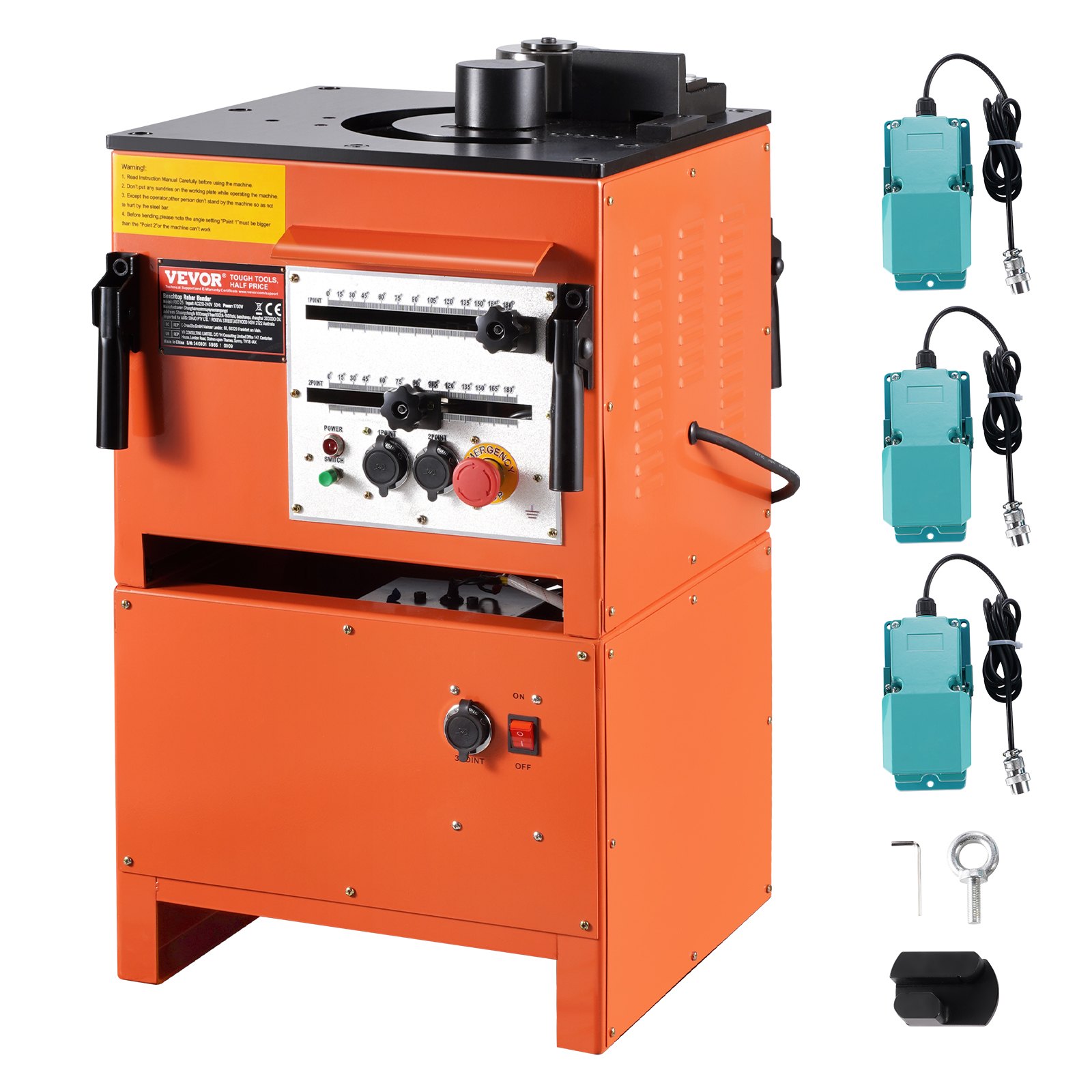 VEVOR 2-in-1 Elektrischer Bewehrungsstahlbieger, 1700 W tragbare hydraulische Biegemaschine, 3 Biegewinkel bis zu 4-25 mm innerhalb von 4 Sekunden, Hochleistungs-Bewehrungsstahlbieger mit Zubehör