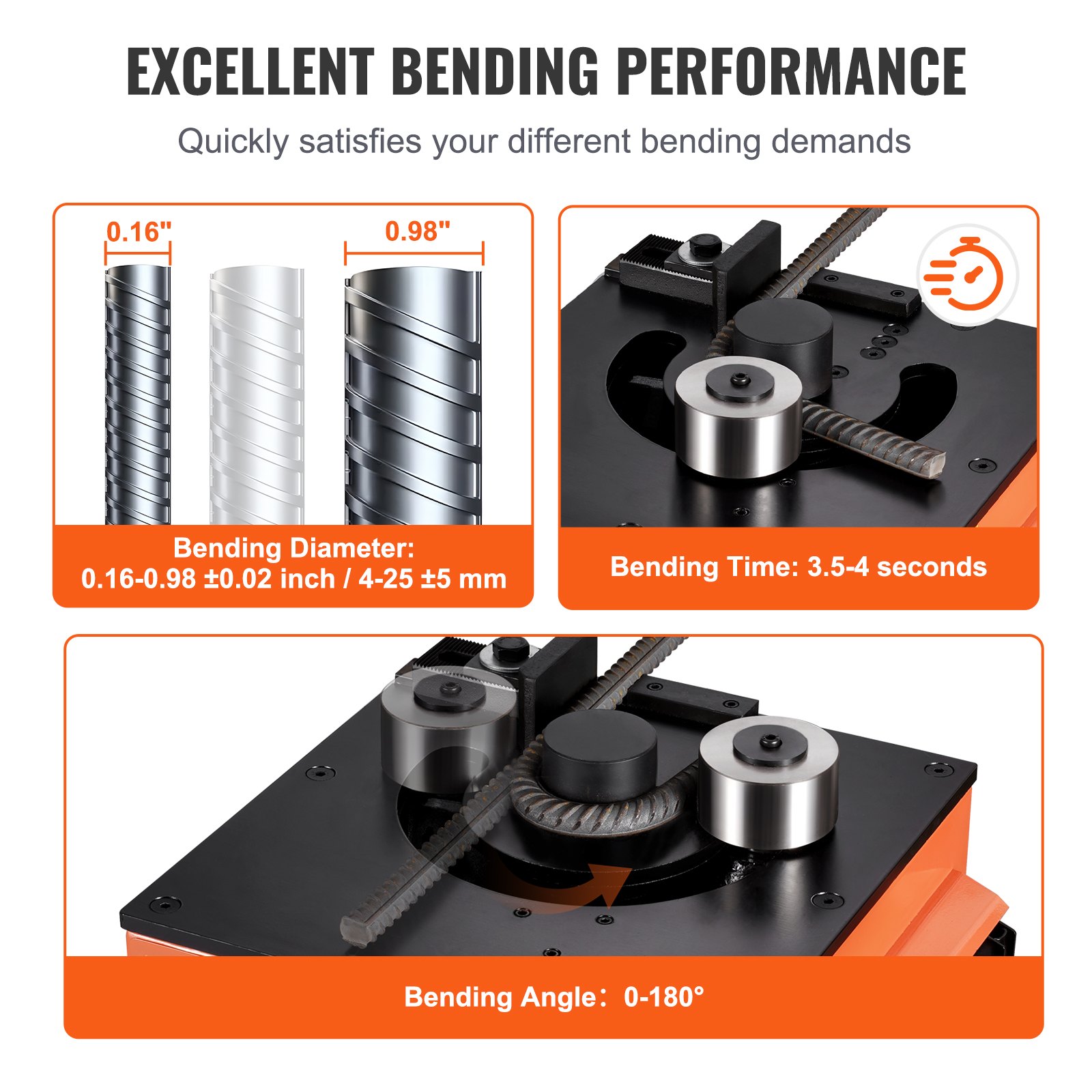 VEVOR Elektrischer Bewehrungsbieger für die Werkbank, 1700 W Hydraulische elektrische Bewehrungsbiegemaschine, 3 Biegewinkel bis zu 4–25 mm innerhalb von 4 Sekunden, Bewehrungsstahlbieger mit Zubehör