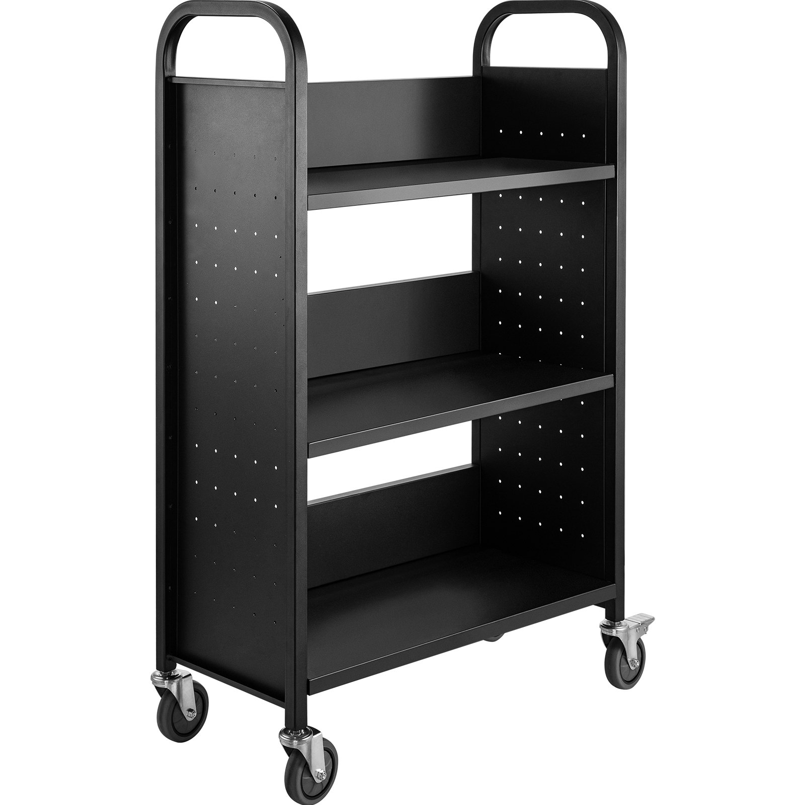 VEVOR Bücherwagen, 90 kg Bibliothekswagen, 75 x 35 x 125cm rollender Bücherwagen, einseitige L-förmige flache Regale mit feststellbaren 10 cm Rädern für Heimregale, Büro- und Schulbücherwagen