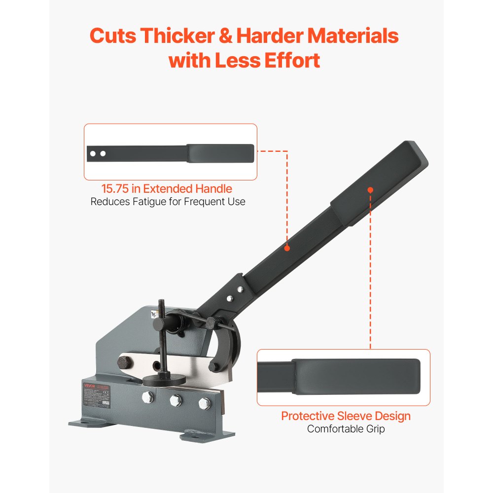 VEVOR Sheet Metal Shear, 155 mm Manual Hand Plate Shear, Heavy Duty Mounting Type Sheet Cutter with Solid Steel Frame, High Precision, Extended Handle for Cutting Steel, Copper, Rebar, and Aluminum