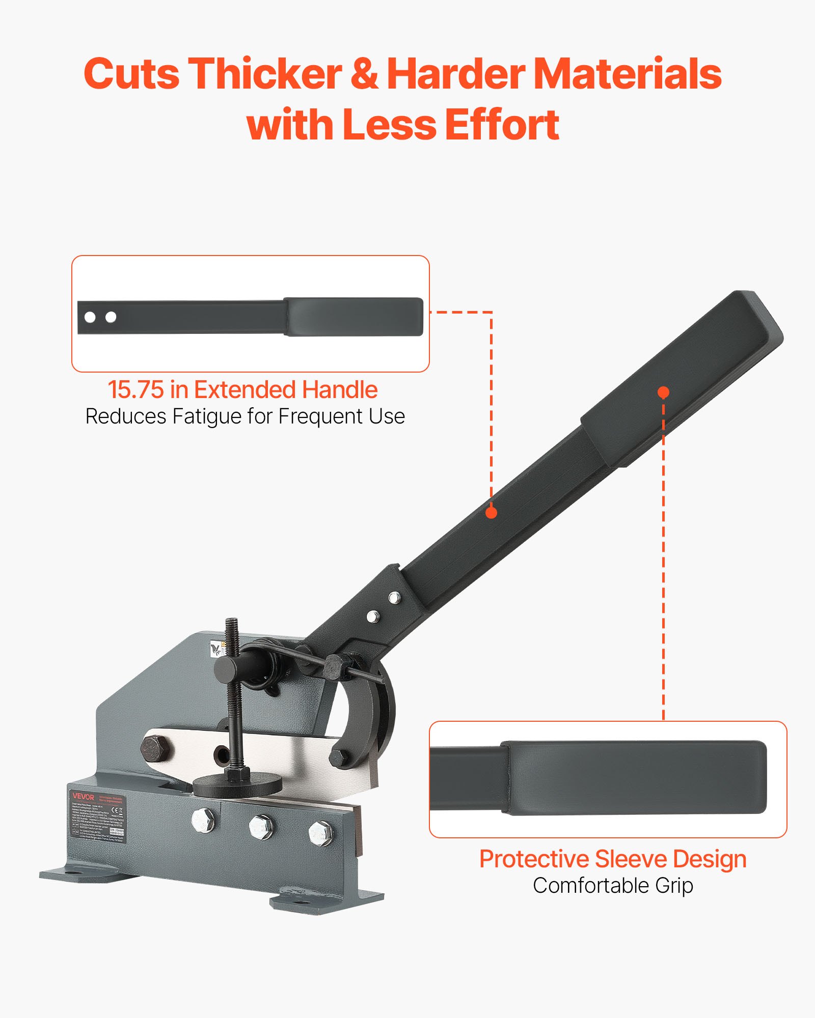 VEVOR Sheet Metal Shear, 155 mm Manual Hand Plate Shear, Heavy Duty Mounting Type Sheet Cutter with Solid Steel Frame, High Precision, Extended Handle for Cutting Steel, Copper, Rebar, and Aluminum