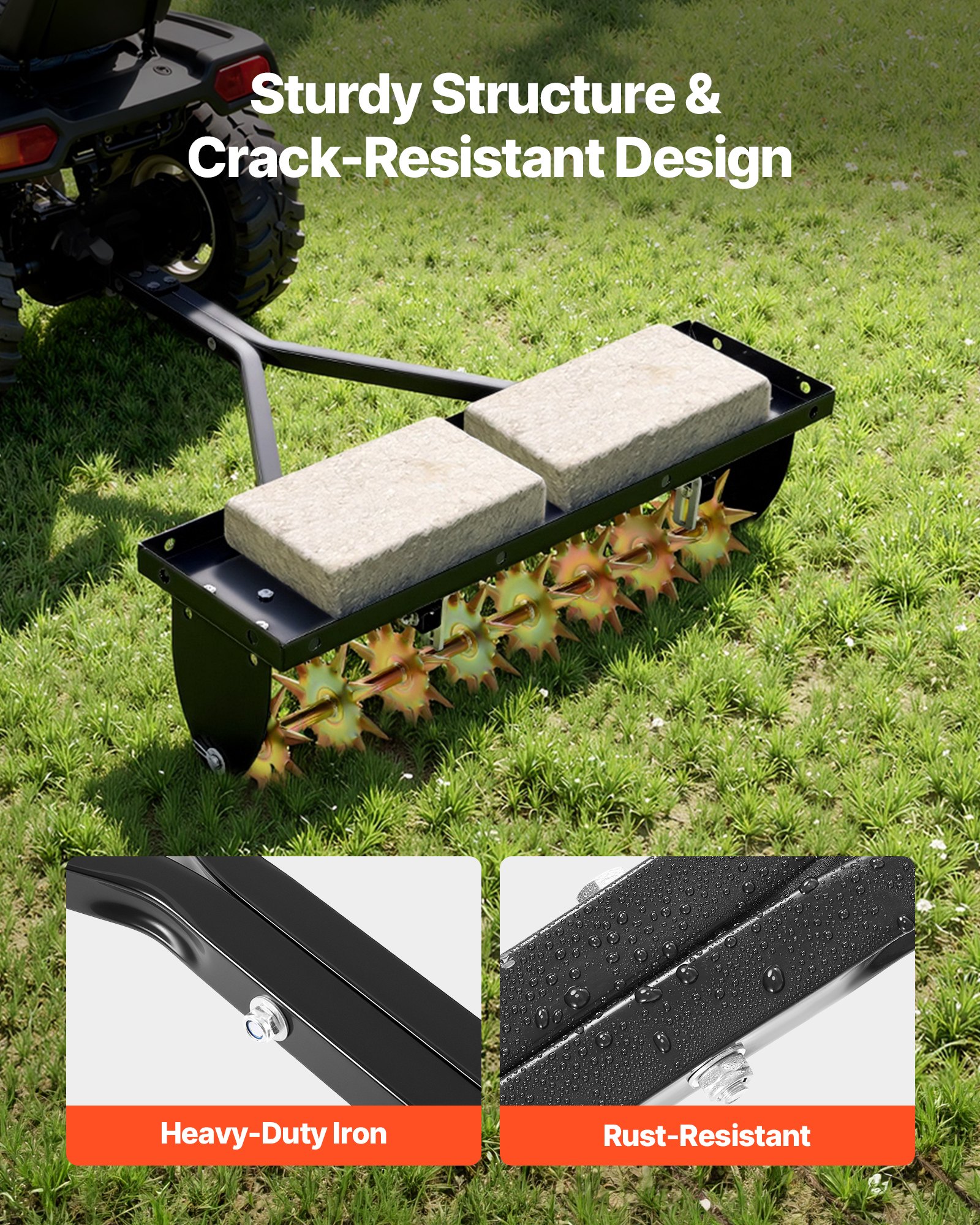 VEVOR Rasenlüfter für Aufsitzmäher 82 cm, Aerifizierer für Rasen mit 5 cm Arbeitstiefe, Rasenbelüfter 45 kg Belastbar aus Stahl für Rasentraktor, Rasenpflege für Verdichtete Böden Hof Garten, Schwarz