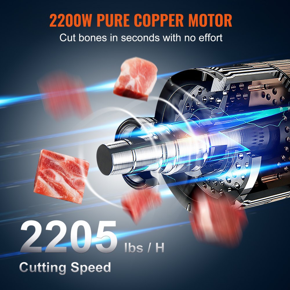 VEVOR Kommerzielle Fleischknochen Sägemaschine 2200 W, 1000 kg/h Knochenschneidemaschine Gefrorene Fleisch Knochen Schneidemaschine, 0-180 mm Einstellbare Dicke Knochensäge 470 x 530 mm Arbeitstisch