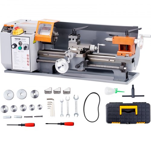 VEVOR Metalldrehmaschine 500W Drehbank Metall 18x36cm Tischdrehbank aus HT200-Gusseisen 0–2200U/min Poly-V-Riemen-Übertragung 20mm Bohrung durch die Spindel Geeignet für 0,5-2,5mm Gewinde