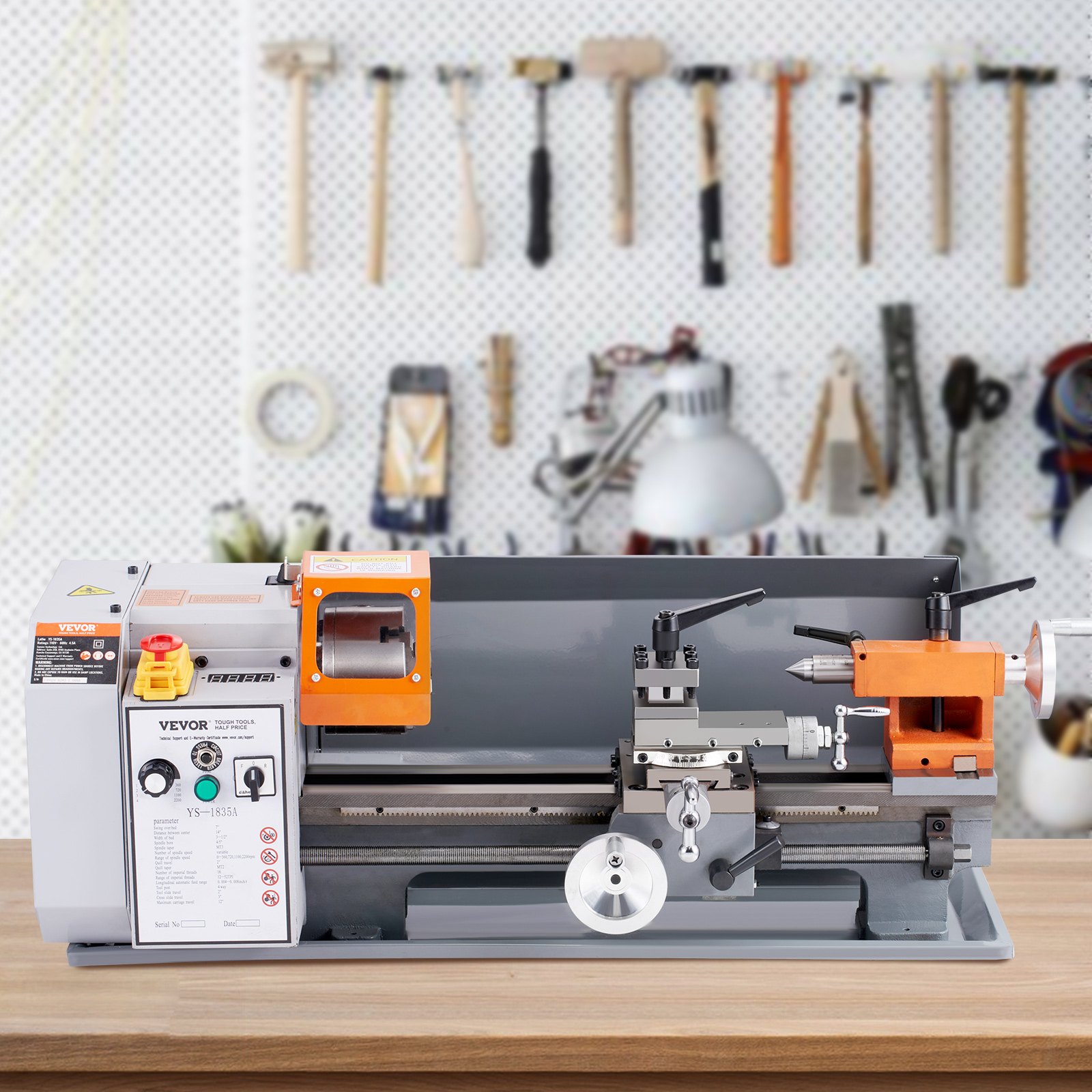 VEVOR Metalldrehmaschine 500W Drehbank Metall 18x36cm Tischdrehbank aus HT200-Gusseisen 0–2200U/min Poly-V-Riemen-Übertragung 20mm Bohrung durch die Spindel Geeignet für 0,5-2,5mm Gewinde