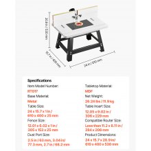 VEVOR Frästisch Oberfräsentisch Fräse Tisch Werkbank MDF-Platte 610x400x530mm