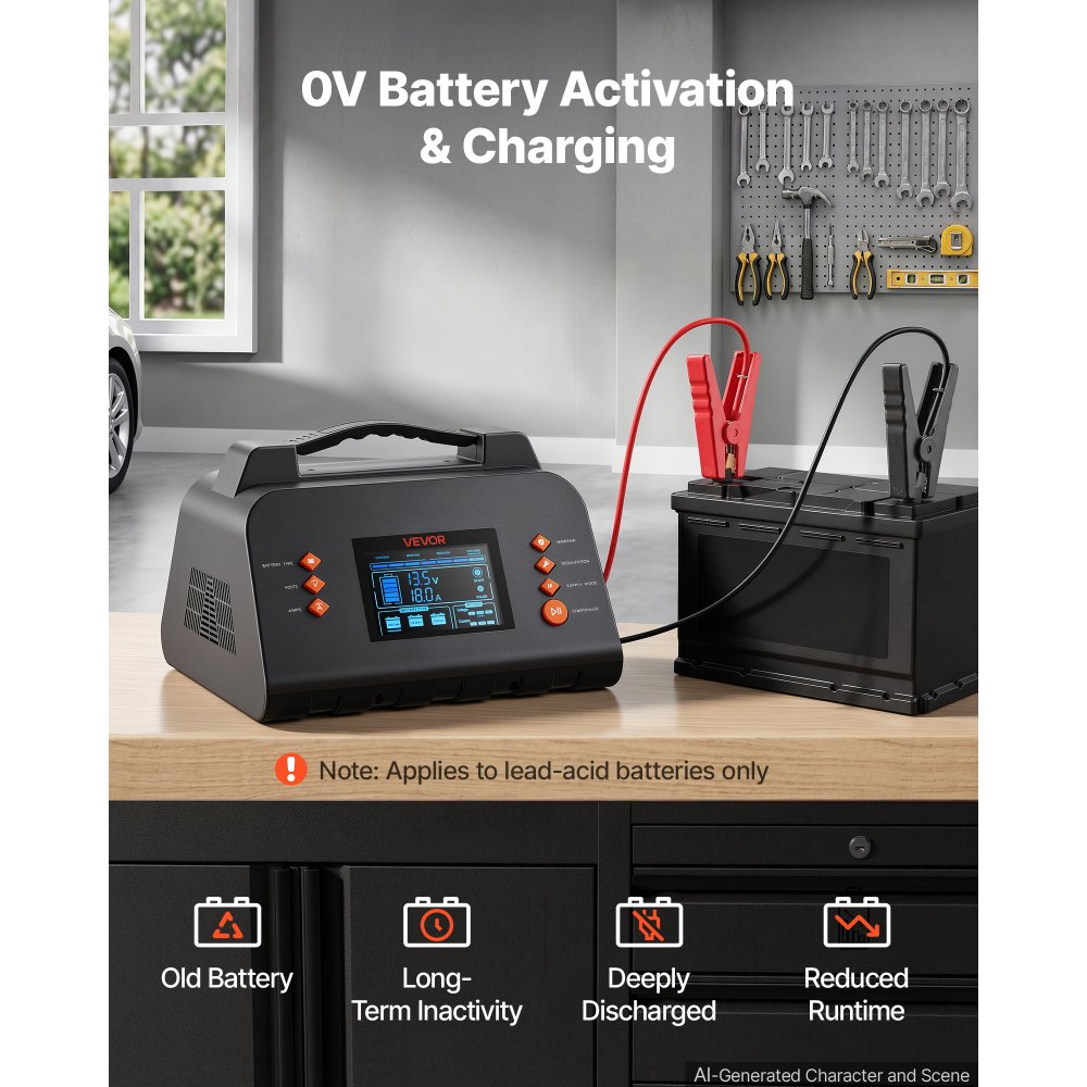 VEVOR Smart-Batterieladegerät 30 A 6/12/24 V für LiFePO4 Bleiakku Ladegerät für Pkw, Wohnmobile, Lkw und Boote, mit 7-Stufen-Laden, Pulsdesulfatierung, LCD-Anzeige & Überspannungs- und Verpolungsschutz