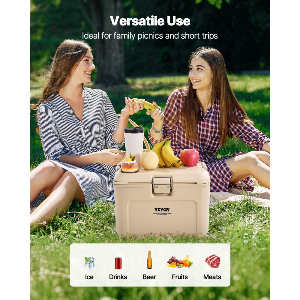 VEVOR Portable Cooler Box, Hard Cooler Box (16.5 Qt) with Ice Storage, Sturdy Handles & Drink Holders, Insulated Portable Cooler Box Made of Durable Material, Suitable for Family Picnics and Short Trips
