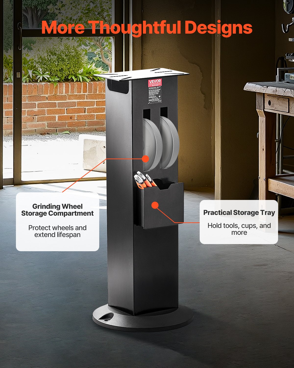 VEVOR Schleifständer, Bodensockel für Doppelschleifer mit 28x17 cm Montageplatte, Schleifscheiben-Aufbewahrungsfächern & Gusseisensockel, kompatibel mit den meisten Doppelschleifmaschinen