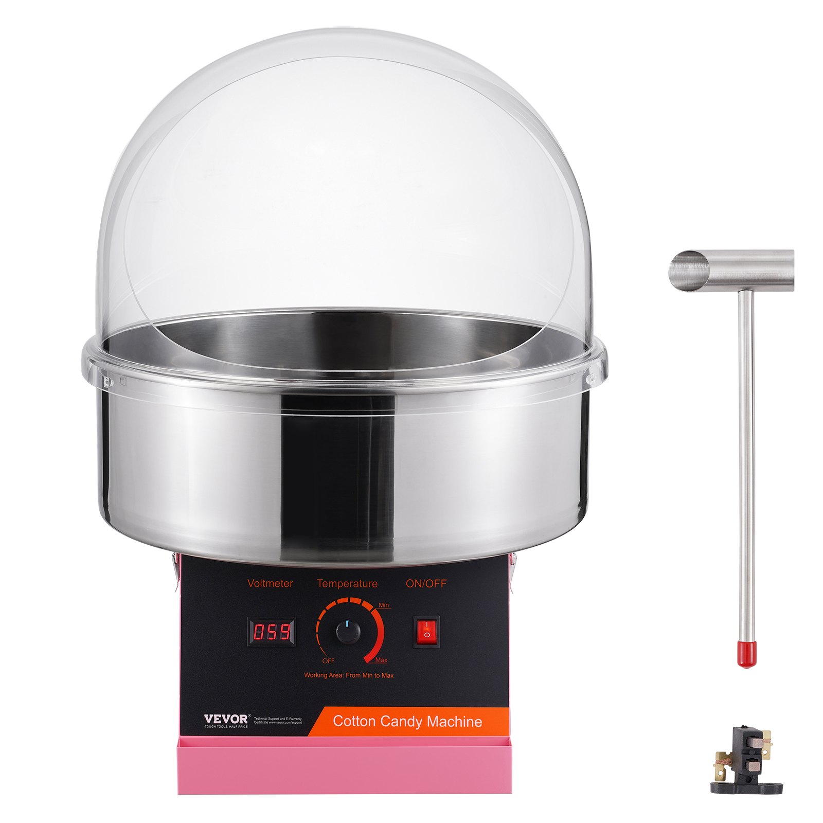 VEVOR Elektrische Zuckerwattemaschine, 1 kW Zuckerwattegeräte, Kommerzielle Zuckerwattemaschine mit Abdeckung, Edelstahlschüssel & Zuckerlöffel, für Kindergeburtstage zu Hause, Familienfeiern (Rosa)
