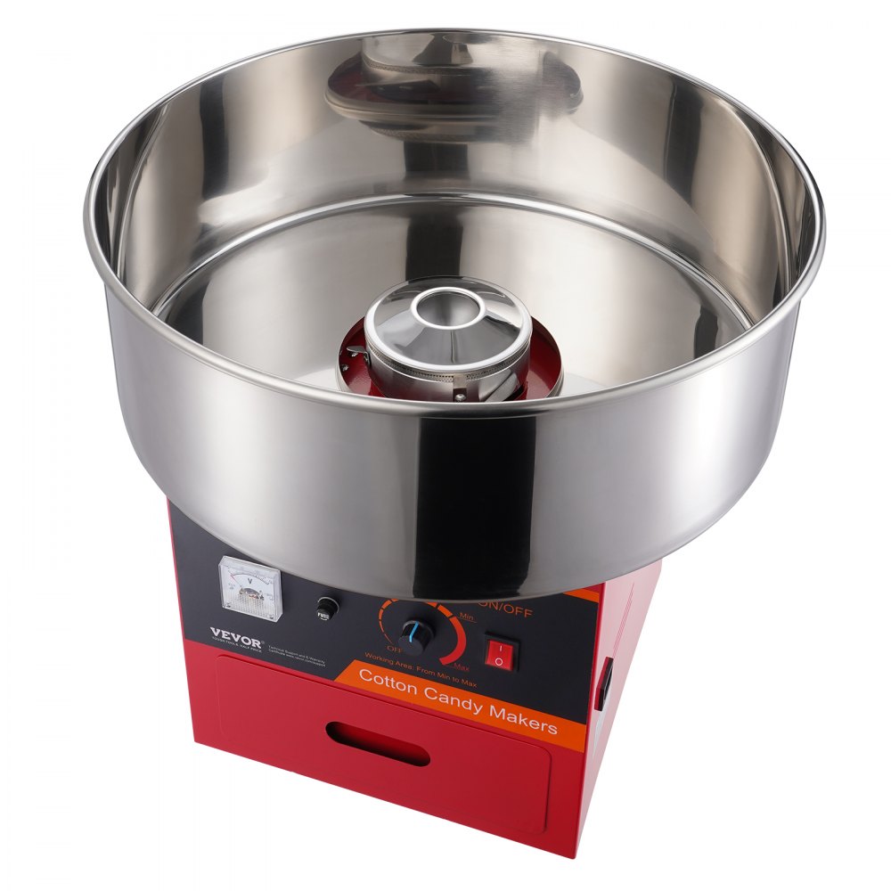 VEVOR Elektrische Zuckerwattemaschine, 1000 W Zuckerwattegeräte, Kommerzielle Zuckerwattemaschine mit Edelstahlschüssel, Zuckerschaufel und Schublade, Perfekt für Familienfeiern, Rot