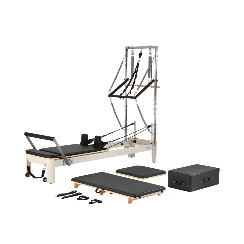 VEVOR Pilates Reformer Maschine für den Einsatz im Heim-Fitnessstudio, Krafttrainingsgerät mit doppeltem Widerstand, Reformer-Box & Sprungbrett, für Fortgeschrittene & Anfänger, bis zu 181,44 kg