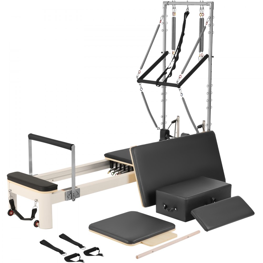 VEVOR Pilates Reformer Maschine für den Einsatz im Heim-Fitnessstudio, Krafttrainingsgerät mit doppeltem Widerstand, Reformer-Box & Sprungbrett, für Fortgeschrittene & Anfänger, bis zu 181,44 kg