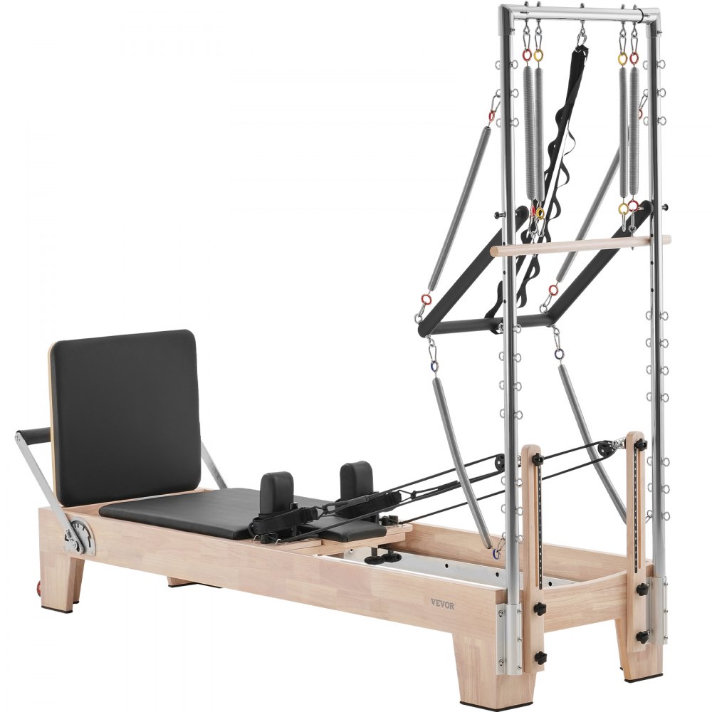 VEVOR Pilates Reformer Maschine aus Gummibaumholz für Fitnessstudio, Krafttrainingsgerät mit doppeltem Widerstand, Reformer-Box, Sprungbrett, für Fortgeschrittene & Anfänger, biz zu 181,44 kg