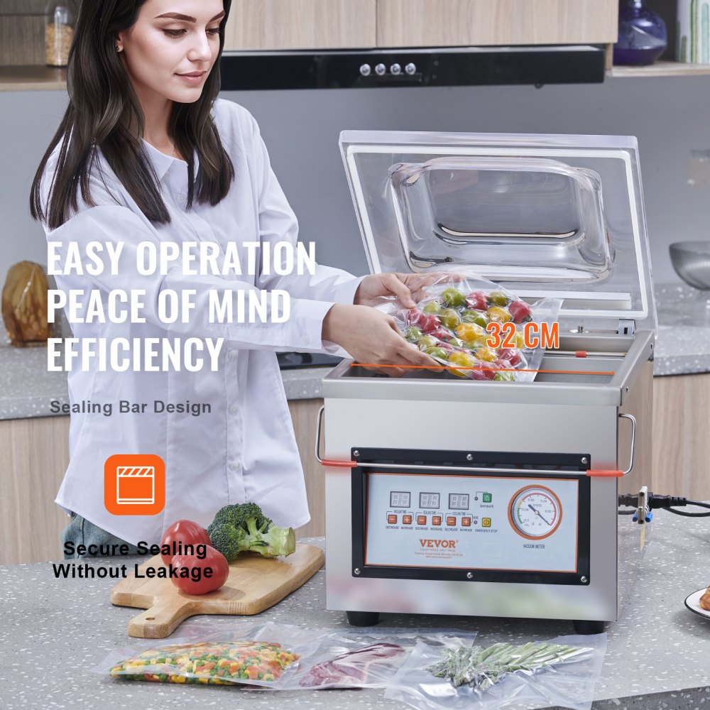 VEVOR Kammer-Vakuumierer 320 W Vakuumiergerät für feuchte Lebensmittel Fleisch Marinaden usw. kompakte Größe mit 32 cm Versiegelungslänge Anwendung in der privaten Küche und im gewerblichen Bereich