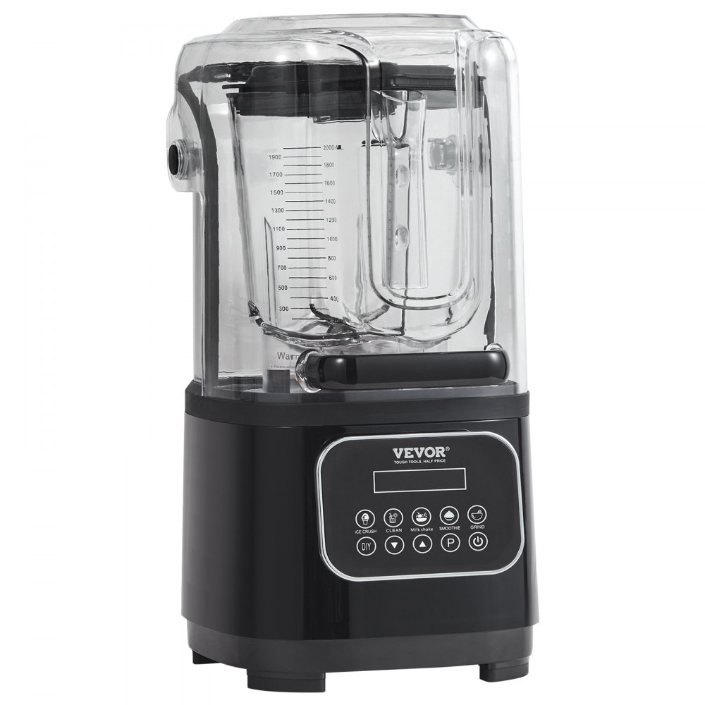 VEVOR professioneller Mixer mit Schutzschild & Glasbehälter, kommerzieller Standmixer 2 L Mixer mit 9 Geschwindigkeiten und 5 Funktionen, für Shakes Smoothies Getränke Schwarz