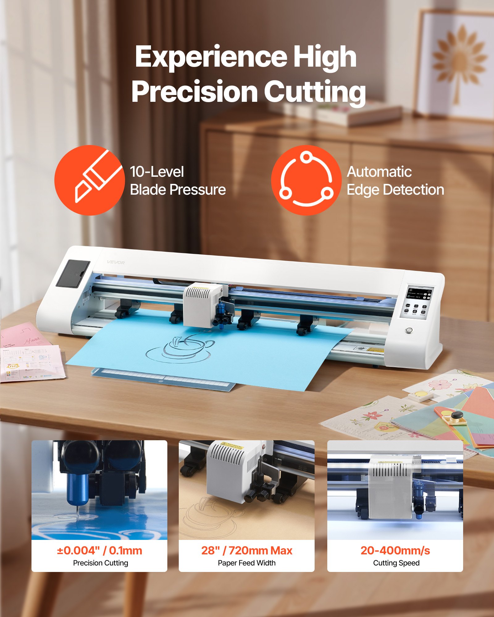 VEVOR Vinylschneider (60 cm Schnittgröße) mit automatischer Kantenerkennung & Designsoftware & 2 Klingentypen & Materialien, kompatibel mit SVG/EPS/PLT, für individuelle DIY-Bastelarbeiten