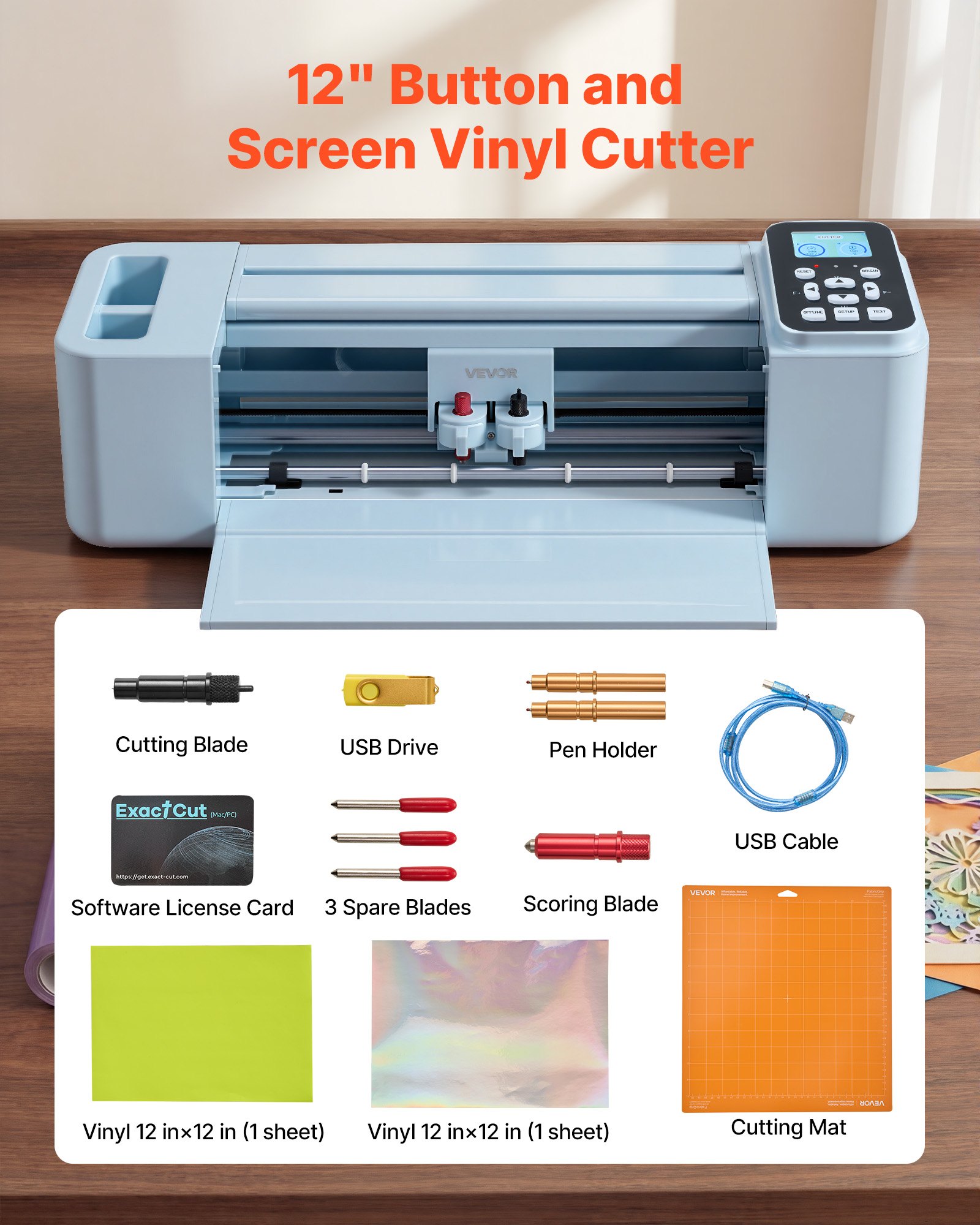 VEVOR Vinylschneidemaschine 30 cm, Schneideplotter/Plottermaschine mit Tastensteuerung & Touchscreen, Kompatibel mit Mac/Windows/Android/iOS, Vinylcutter für Bastelarbeiten, Karten & Wohnaccessoires