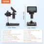 VEVOR Digital Mikroskop mit HD-Bildschirm 50X-1000X Vergrößerung Auflichtmikroskop USB Mikroskop 8 LED, 2 Millionen Pixeln, 1080P Videoauflösung, 1920x1080(Gerät)/720x1280 (PC) Fotoauflösung