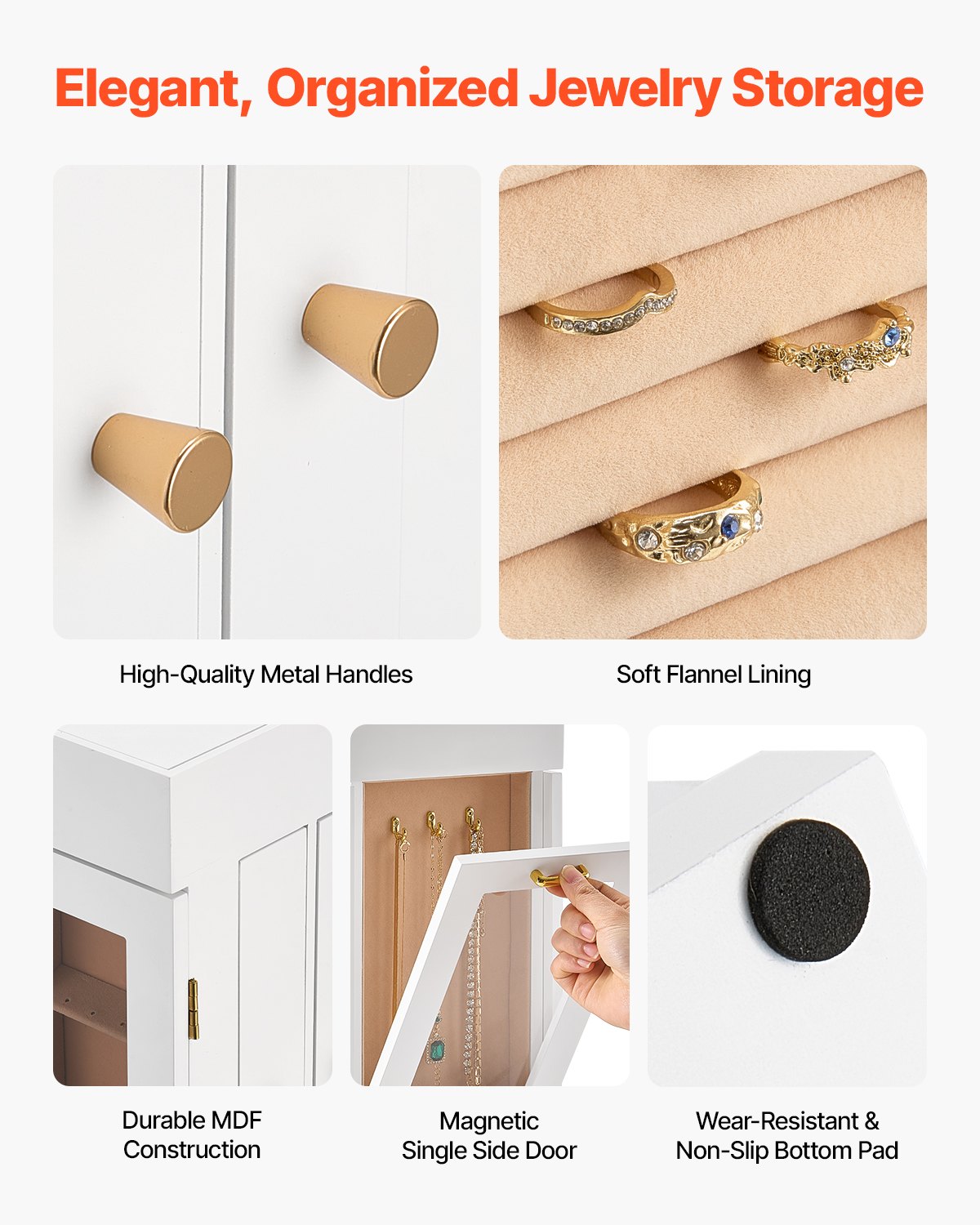 VEVOR Schmuckkästchen 360° drehbarer Schmuckkasten mit magnetischer Tür & Acrylfenster & 4 integrierten Halskettenhaken, Aufbewahrungskoffer mit Metallgriffen, Bodenpolster & weichem Samtfutter