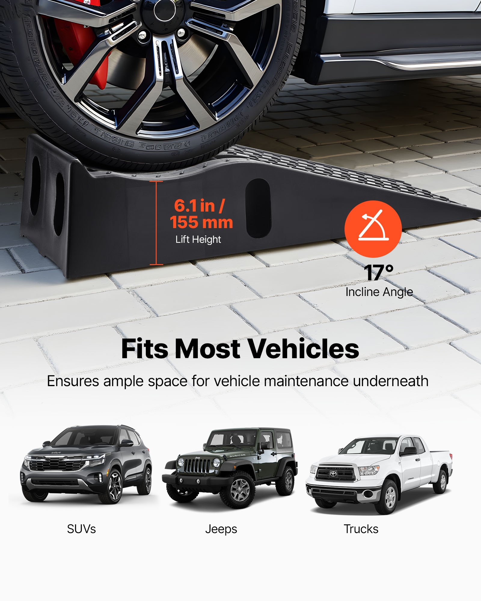 VEVOR Car Ramps, 2 PCS 5897 kg GVW Capacity, 155 mm Lift Height, Portable High Profile Car Service Ramps for Home Garage Maintenance and Oil Changes, Heavy Duty for Truck SUV Vehicle Repair, Black