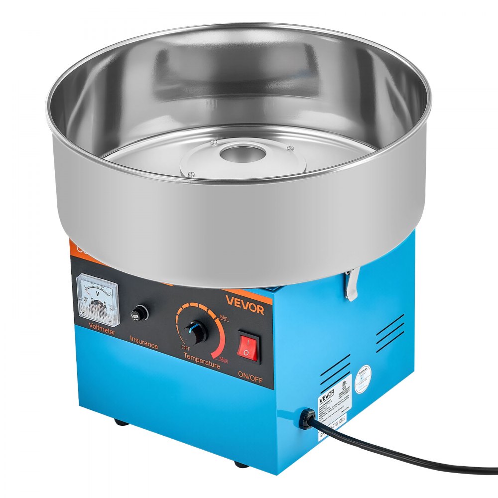 VEVOR Zuckerwattemaschine 1000 W elektrische Zuckerwattegeräte mit 38 cm Edelstahlschüssel und Zuckerlöffel, macht Zuckerwatten für Geburtstage zu Hause Familienfeiern, Blau 3500 U/min