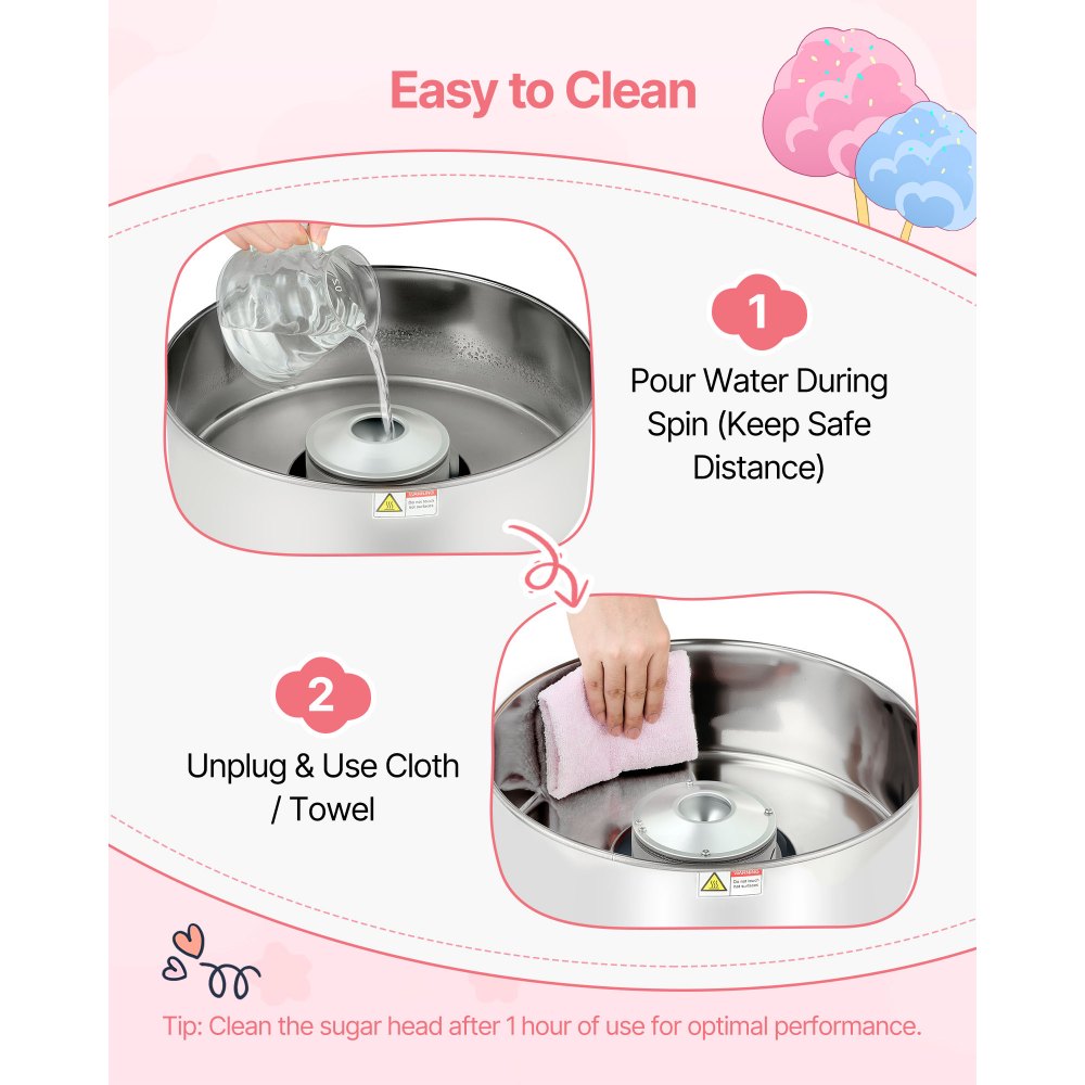 VEVOR Cotton Candy Machine Commercial, 1000W Electric Candy Floss Maker, Easy Use with 38cm Stainless Steel Bowl and Sugar Scoop, Makes Hard Candy for Home Kids Birthday, Family Party, Blue